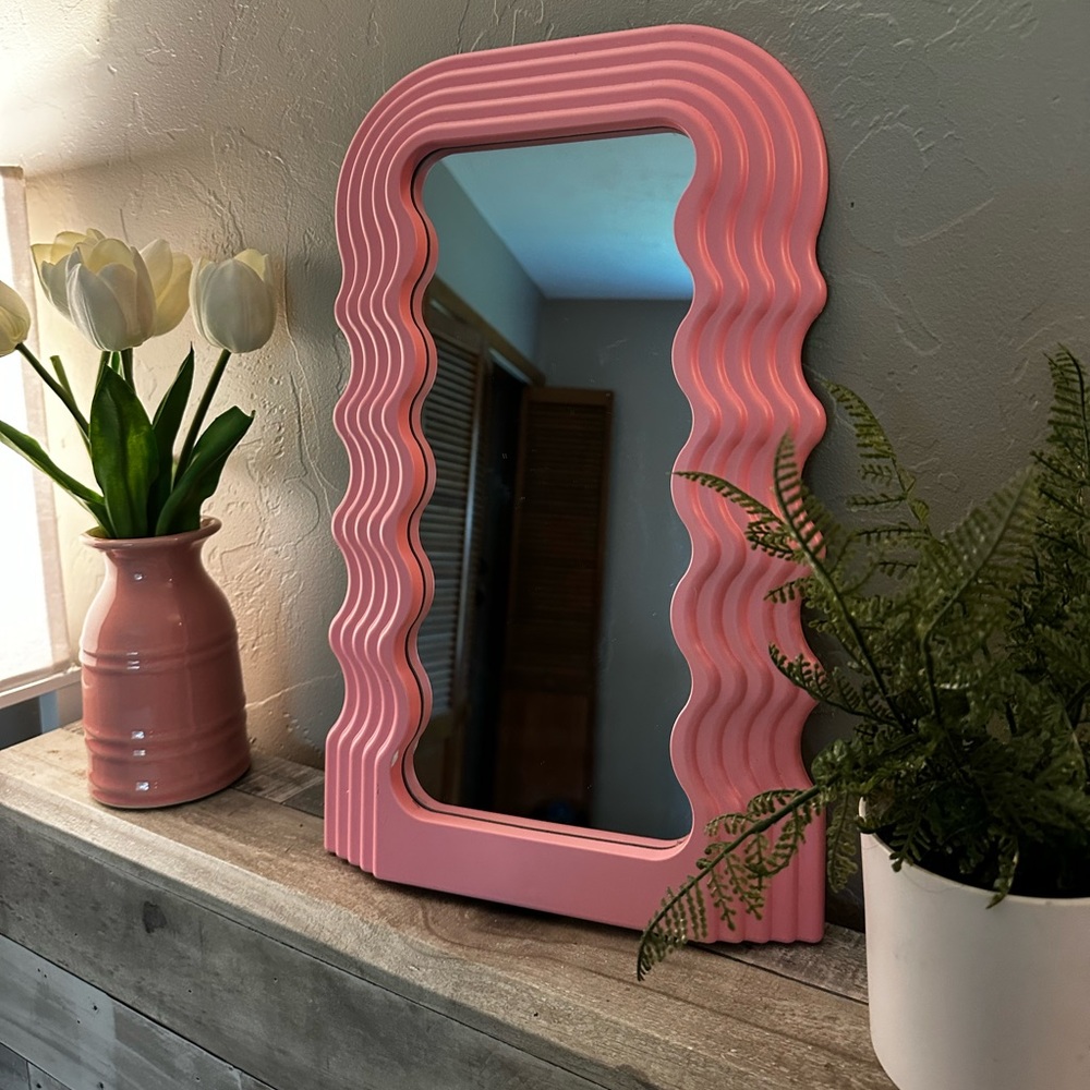 wavy aesthetic baby pink mirror